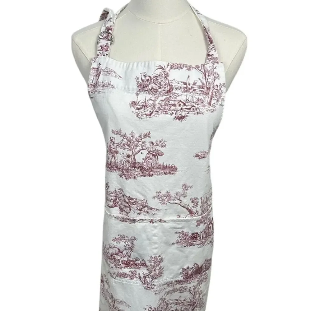 Williams Sanoma vintage-style apron red toile de jouy country life pattern adult